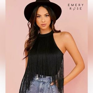 Fringe halter bodysuit